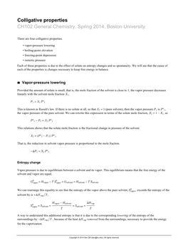 Colligative Properties CH102 General Chemistry, Spring 2014, Boston University