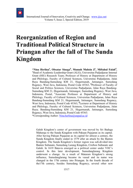 Reorganization of Region and Traditional Political Structure in Priangan After the Fall of the Sunda Kingdom