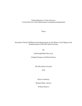 Taking Habermas to Task on Kosovo: a Critical Review of the Habermasian Cosmopolitan Interpretation