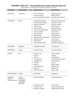 Specimen Study List