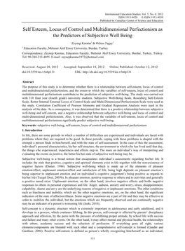 Self Esteem, Locus of Control and Multidimensional Perfectionism As the Predictors of Subjective Well Being