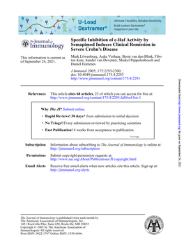 Severe Crohn's Disease Semapimod Induces Clinical Remission in Specific Inhibition of C-Raf Activity By