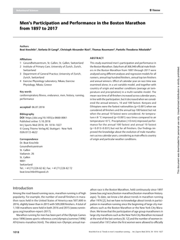 Men's Participation and Performance in the Boston Marathon from 1897