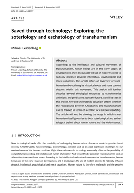 Saved Through Technology: Exploring the Soteriology and Eschatology of Transhumanism