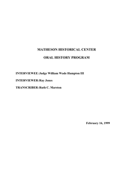 Matheson Historical Center Oral History Program