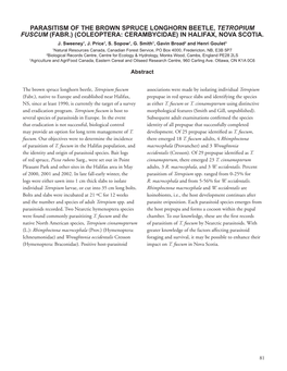 Parasitism of the Brown Spruce Longhorn Beetle, Tetropium Fuscum (Fabr.) (Coleoptera: Cerambycidae) in Halifax, Nova Scotia