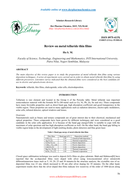 Review on Metal Telluride Thin Films