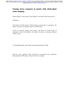 Sensing Stress Responses in Potato with Whole-Plant Redox Imaging