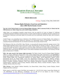 PRESS RELEASE Human Rights Defenders from Iran And