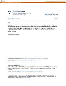 300 Governments: Understanding Intermunicipal Collaboration in Nassau County, NY and Policies of "Forced Efficiency" in New York State