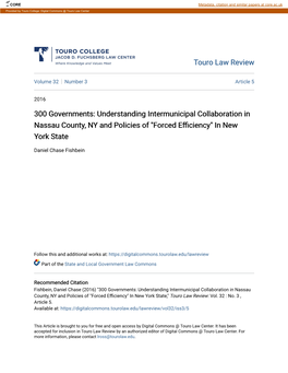 300 Governments: Understanding Intermunicipal Collaboration in Nassau County, NY and Policies of 