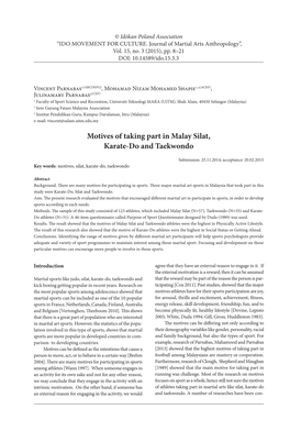 Motives of Taking Part in Malay Silat, Karate-Do and Taekwondo