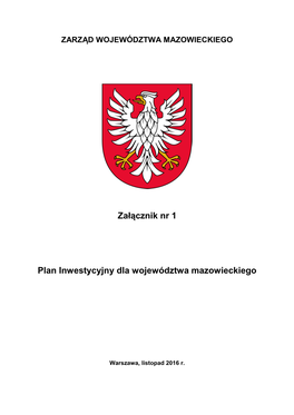 Załącznik Nr 1 Plan Inwestycyjny Dla Województwa Mazowieckiego