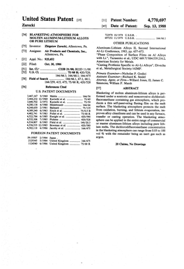 United States Patent (19) 11) Patent Number: 4,770,697 Zurecki 45) Date of Patent: Sep