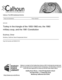 Turkey in the Triangle of the 1950–1960 Era, the 1960 Military Coup, and the 1961 Constitution