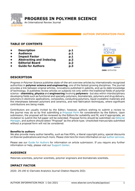 PROGRESS in POLYMER SCIENCE an International Review Journal