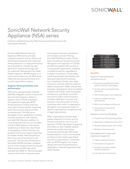 Sonicwall Network Security Appliance (NSA) Series Industry-Validated Security Effectiveness and Performance for Mid-Sized Networks