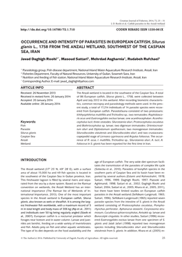 OCCURRENCE and INTENSITY of PARASITES in EUROPEAN CATFISH, Silurus Glanis L., 1758 from the ANZALI WETLAND, SOUTHWEST of the CASPIAN SEA, IRAN