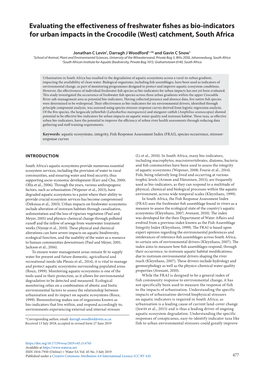 Evaluating the Effectiveness of Freshwater Fishes As Bio-Indicators for Urban Impacts in the Crocodile (West) Catchment, South Africa