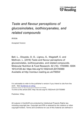 Taste and Flavour Perceptions of Glucosinolates, Isothiocyanates, and Related Compounds