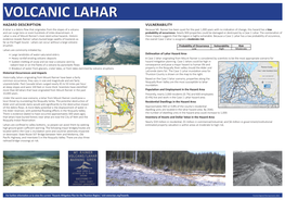 HAZARD DESCRIPTION VULNERABILITY a Lahar Is a Debris ﬂ Ow That Originates from the Slopes of a Volcano Because Mt