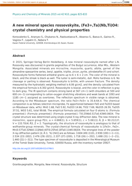 A New Mineral Species Rossovskyite, (Fe3+,Ta)(Nb,Ti)O4: Crystal Chemistry and Physical Properties