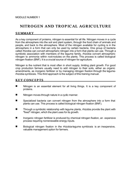 Nitrogen and Tropical Agriculture