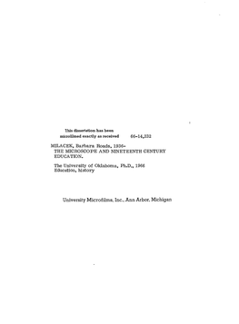 University Microfilms, Inc., Ann Arbor, Michigan the UNIVERSITY of OKLAHOMA