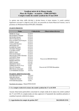 37800 SEPMES Compte-Rendu Du Comité Syndical Du 15 Mai 2018