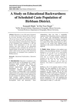 A Study on Educational Backwardness of Scheduled Caste Population of Birbhum District