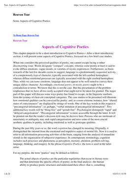 Tsur, Aspects of Cognitive Poetics