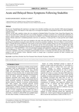 Acute and Delayed Stress Symptoms Following Snakebite