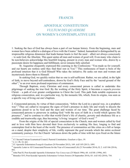 Francis Apostolic Constitution Vultum Dei