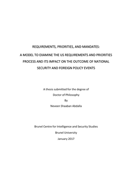 A Model to Examine the Us Requirements and Priorities Process and Its Impact on the Outcome of National Security and Foreign Policy Events