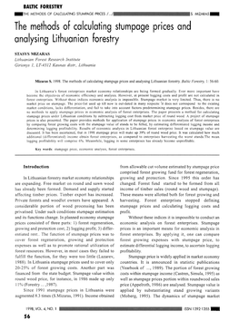 The Methods of Calculating Stumpage Prices and Analysing Lithuanian Forestry