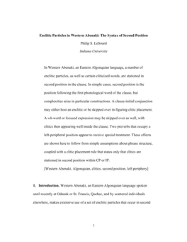 Enclitic Particles in Western Abenaki: the Syntax of Second Position