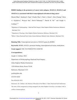 1 BORIS Binding to the Promoters of Cancer Testis Antigens, MAGEA2