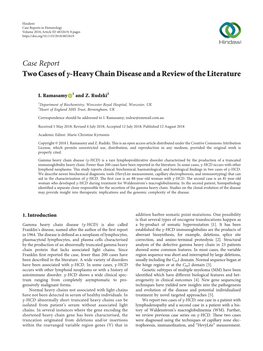 Two Cases of Γ-Heavy Chain Disease and a Review of the Literature