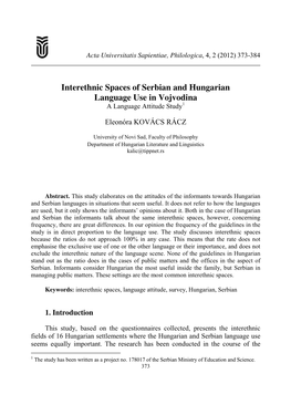 Interethnic Spaces of Serbian and Hungarian Language Use in Vojvodina a Language Attitude Study1