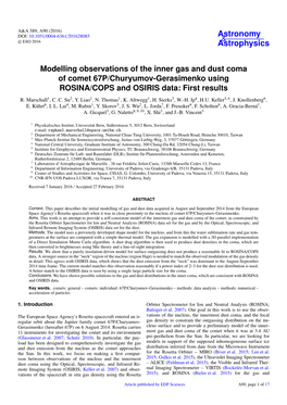 Modelling Observations of the Inner Gas and Dust Coma of Comet 67P/Churyumov-Gerasimenko Using ROSINA/COPS and OSIRIS Data: First Results R