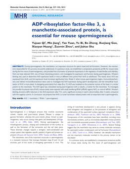 ADP-Ribosylation Factor-Like 3, a Manchette-Associated Protein, Is Essential for Mouse Spermiogenesis