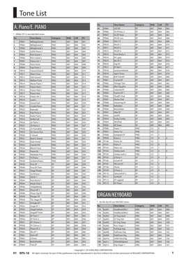 XPS-10 Tone List