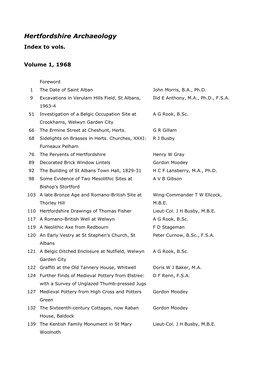 Hertfordshire Archaeology Index to Vols
