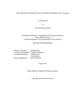 The Trophic Dynamics of Sea Otters in Simpson Bay, Alaska