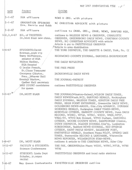 MAT 1967 CHRONOLOGICAL FILE F ' DATS SUBJECT? 5-11-67 5-4-67