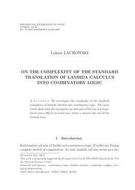 Lukasz LACHOWSKI on the COMPLEXITY of the STANDARD TRANSLATION of LAMBDA CALCULUS INTO COMBINATORY LOGIC