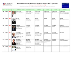 Contact List for 150 Members of the Texas House--- 83Rd Legislature