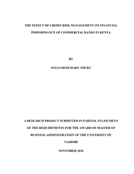 The Effect of Credit Risk Management on Financial Performance of Commercial Banks in Kenya by Applying a Descriptive Research Design