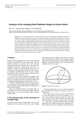 Analysis of the Changing Solar Radiation Angle on Hainan Island