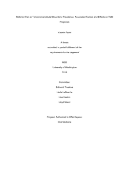 Referred Pain in Temporomandibular Disorders: Prevalence, Associated Factors and Effects on TMD